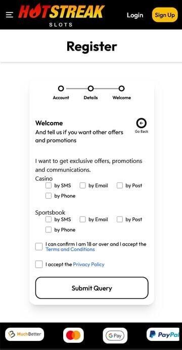 Create an account at Hot Streak
