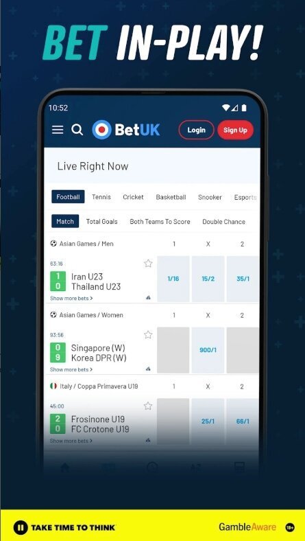 Bet UK app in-play
