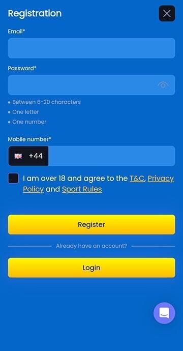 Monster Casino registration window