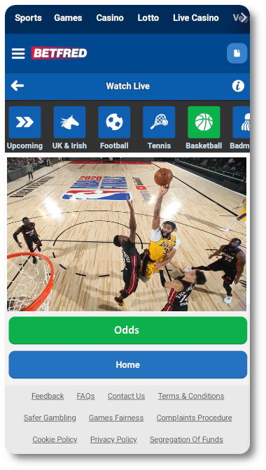 Watch NBA live stream broadcasts on Betfred