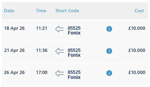 Fonix payments listed on a phone bill