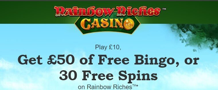 Rainbow Riches Casino welcome offer banner