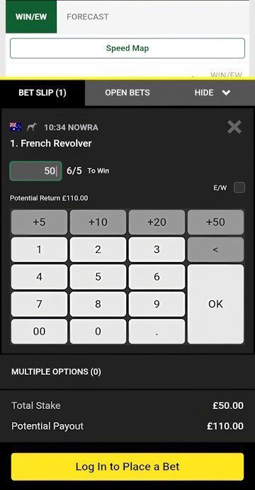 Unibet bet slip showing a greyhound betting selection<br />