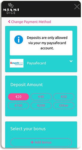 Deposit process with Paysafecard voucher