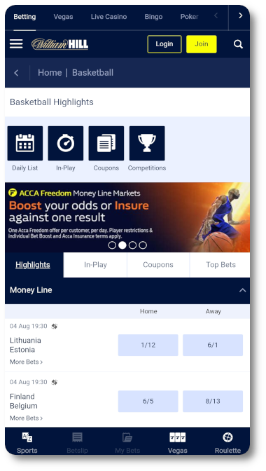 William Hill Basketball Betting App