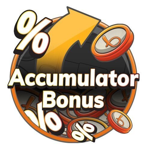 An image with the text 'Accumulator Bonus', percentage symbols and an upward arrow, indicating an increase or bonus in betting accumulators.