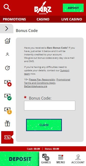 Add here Barz Casino bonus code