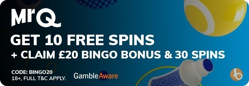 MrQ Bingo bonus offer banner with 10 free spins