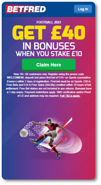 Betfred welcome offer is £40 bonuses for all new players