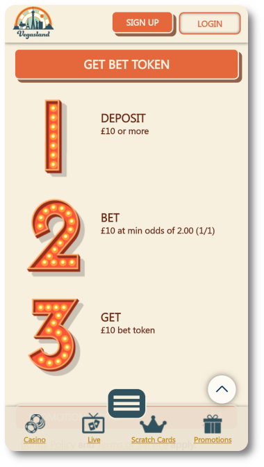 Vegasland welcome offer is a free bet for new players